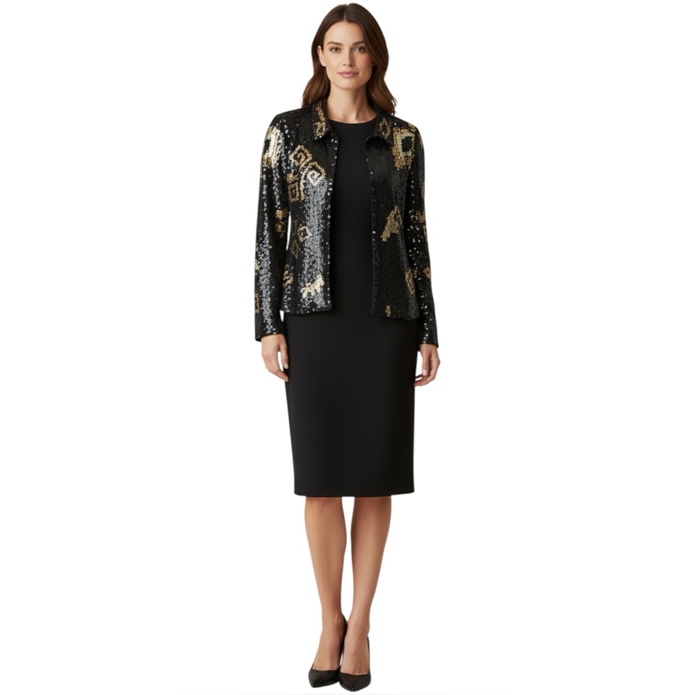 Chico's Black and Gold Sequin Blazer size L